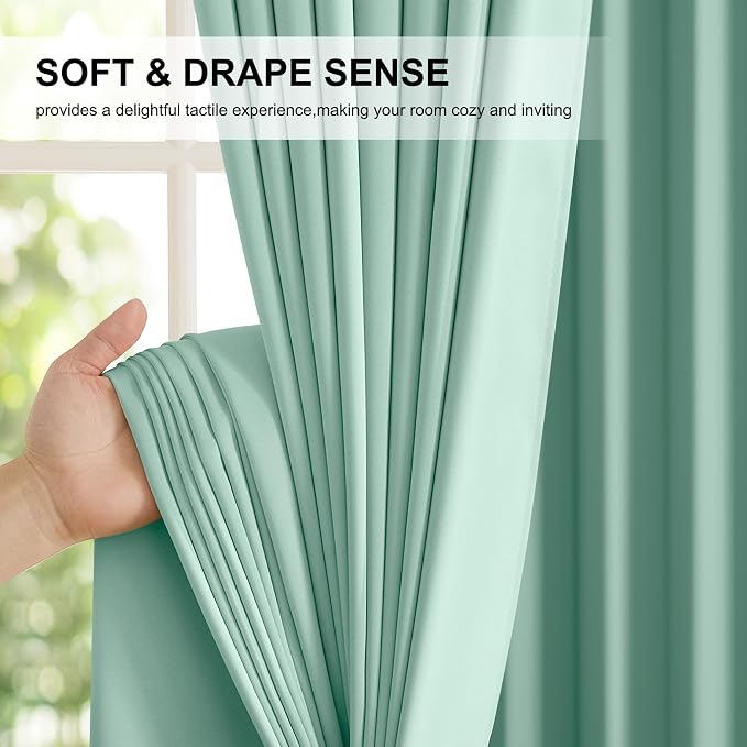 NICETOWN Aqua Blue 52x84 Inch 100% Blackout Curtains, 2 Panels Energy Smart & Noise Blocking Out Drapes for Living Room Window, Thermal Insulated Guest Room Lined Window Dressing, Rod Pocket