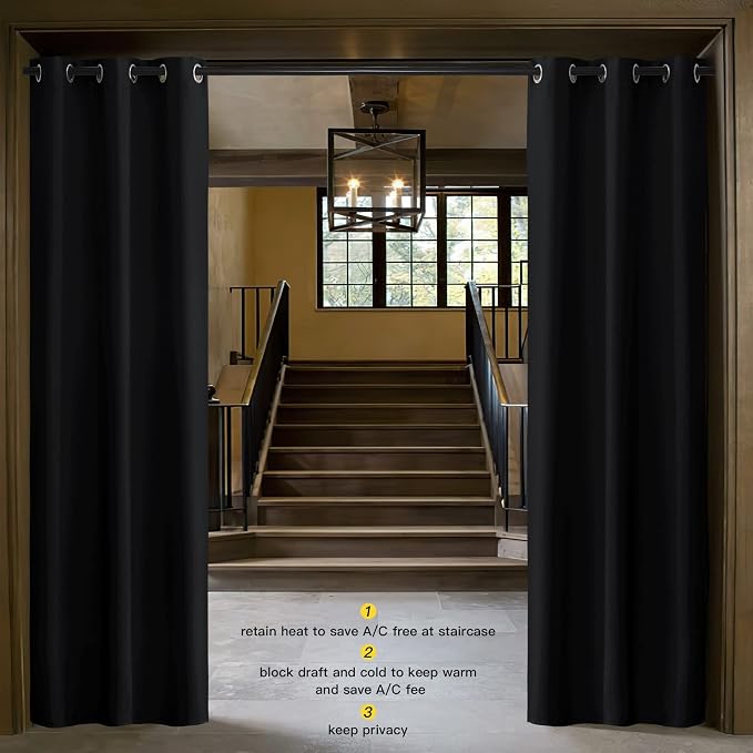NICETOWN Door Curtain 80 Inch Length for Doorway Privacy, Room Divider Curtain Cover, Blackout Temporary Insulated Closet Drape for Bedroom Closet (1 Panel, 6.7ft Tall x 2.8ft Wide, Black)