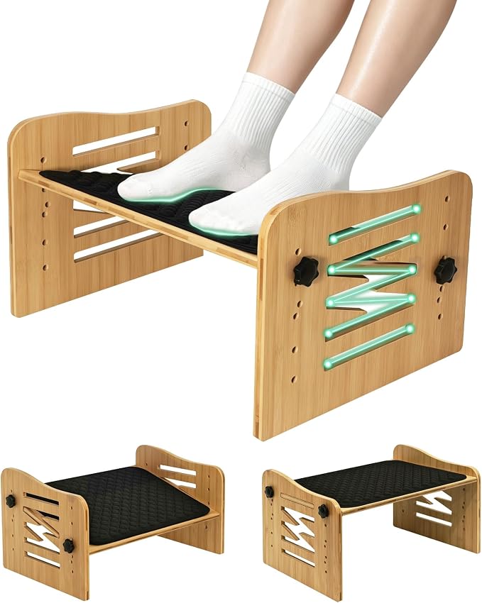 MYPLACE Ergonomic Foot Rest for Under Desk at Work - Bamboo Adjustable Under Desk Footrest with 7 Positions - Foot Stool with Massage Surface - Leg Rest for Office Desk Chair，Home，Gaming Accessories