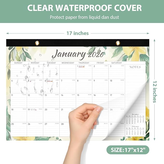 2026 Desk Calendar, Large Desktop/Wall Monthly Calendar (Jan. 2026 - Jun. 2027) 17'' x 12'' School Year Desk Planner for Teacher Family School Office Supplies