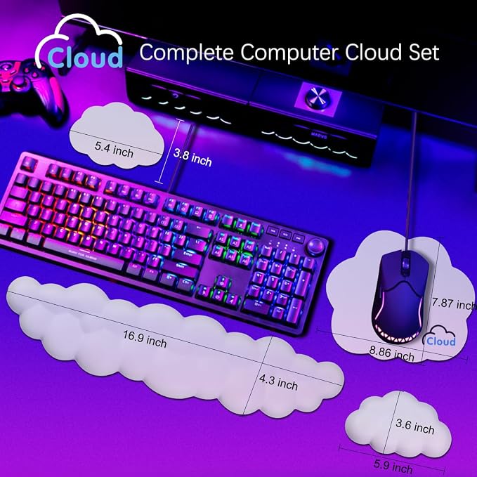 Cloud Wrist Rest Keyboard Palm Rest with Non-Slip Base for Computer Gaming Wrist Rest, YAMJUG Cloud Arm Rest Keyboard Wrist Pad White