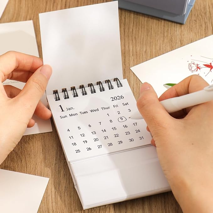 Mini Desk Calendar 2026-2027 - January 2026 until June 2027 Small Desktop Calendar Mini Daily Schedule 250gsm Thick Paper Twin-Wire Binding with Stickers for Home Office School (Mini white)