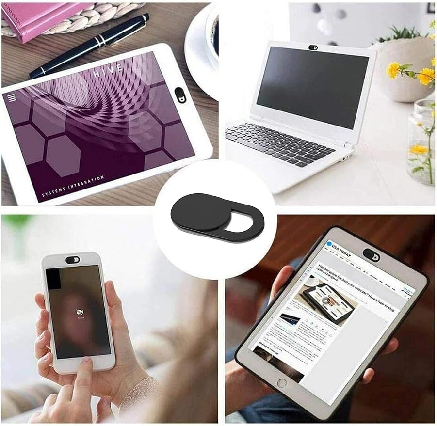 8 Pack Webcam Cover Slide - 0.027in Ultra Thin Camera Privacy Cover for Laptop, Desktop, PC, MacBook Pro, iMac, Mac Mini, Smartphone - Strong Adhesive, Black - Protect Your Privacy & Security