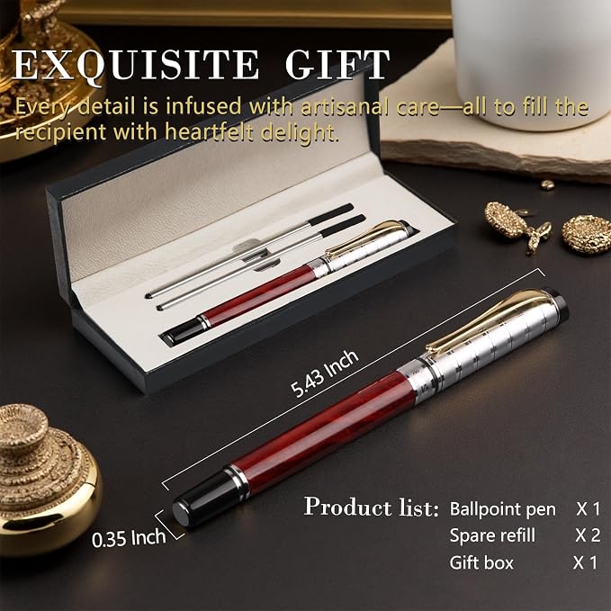Luxury Gel Ballpoint Pens,Personalized Black Ink Pen Set with 2 Pcs Extras Replaceable Metal Refills, Ultra-Smooth Writing Experience, Perfect for Gifts,Business,Office