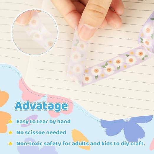 12 Rolls Flower Washi Tape Set, Watercolor Floral Botanical Decorative Masking Tapes, Cute Blooms Adhesive Tapes for Spring DIY Art Crafts Scrapbook Planners School Gift Wrapping Supplies 16.4Ft