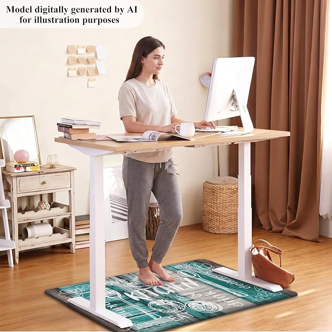HEBE Anti Fatigue Kitchen Rugs Set of 2, Cushioned Kitchen Mats for Floor | Non Slip Farmhouse Kitchen Rug and Runner Set, Waterproof Comfort Kitchen Floor Mat Carpet for Sink, Standing Desk, Laundry