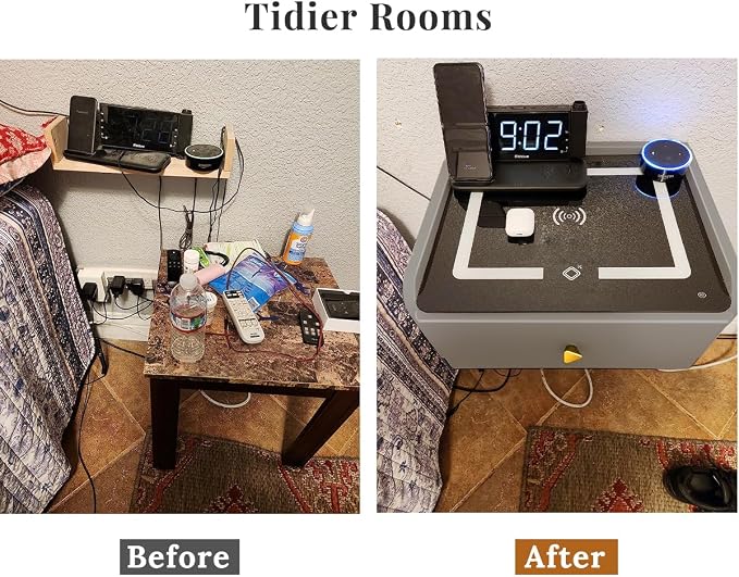 HOMEMORE Floating Nightstand with Charging Station Bedside Table LED Smart Bedside Table Wall Mounted Nightstand Grey