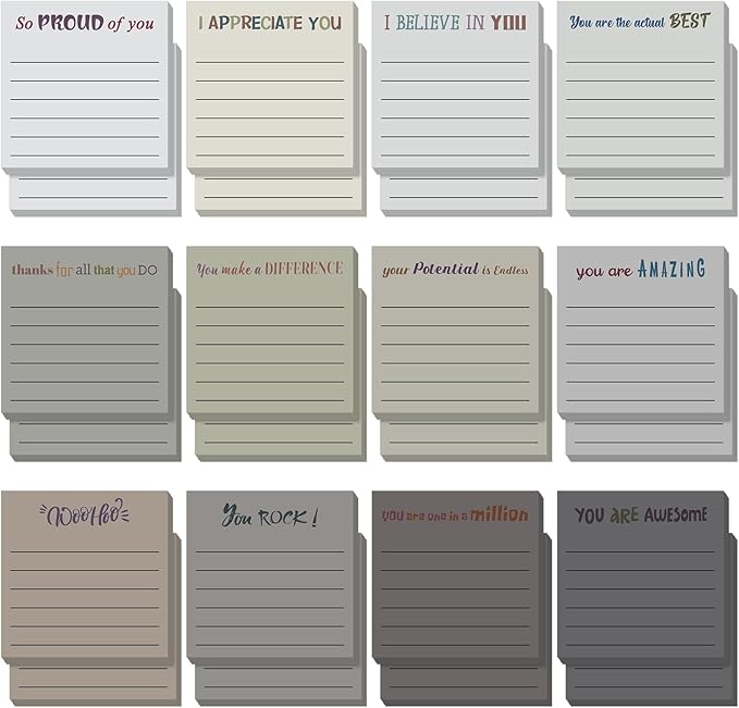 Yinder 24 Pcs Inspirational Sticky Notes Thank You Gift Motivational Sticky Note Pad Employee Appreciation Gift Bulk for Staff Coworker Teacher Nurse Office Groups 3 x 3'' (Appreciation,Neutral)