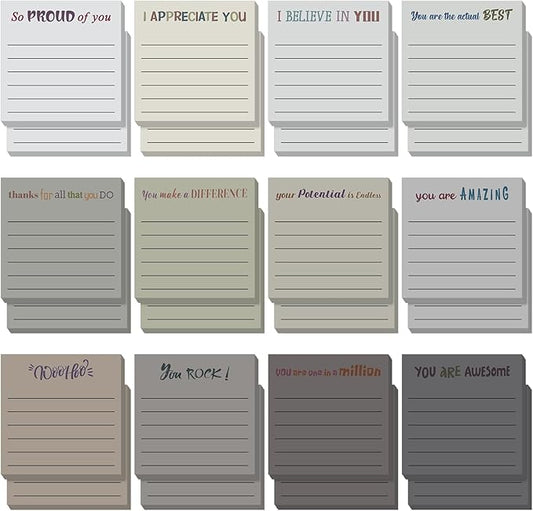 Yinder 24 Pcs Inspirational Sticky Notes Thank You Gift Motivational Sticky Note Pad Employee Appreciation Gift Bulk for Staff Coworker Teacher Nurse Office Groups 3 x 3'' (Appreciation,Neutral)