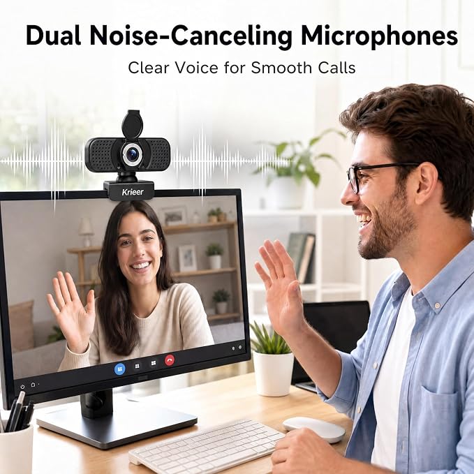 1080P HD Webcam with Dual Mics &Rotatable Tripod,Privacy Cover for Pc/Laptop, Usb Computer Camera Plug & Play with Auto Light Correction for Video Calls, Live Streaming Gaming & Online Meetings