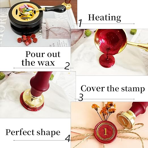 Black Wax Seal Warmer Furnace Kit With Spoon, Stir Stick and Tealight Candles Set for Wedding Envelope Seal Stamp