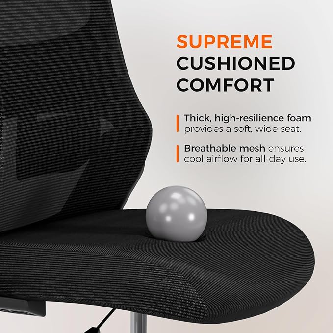 Armless Drafting Chair, Tall Office Chair for Standing Desks | A foot ring steadies legs through crafting and studio projects; breathable lumbar mesh and silent casters fit compact spaces.