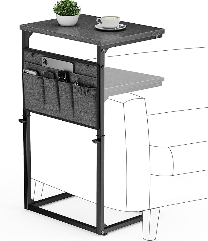 Vagusicc C Shaped End Table, 32'' Tall Side Table for Couch, Adjustable Height Small Couch Side Table for Small Spaces, C Table Slide Under Sofa Table TV Tray Arm Table for Living Room Bedroom