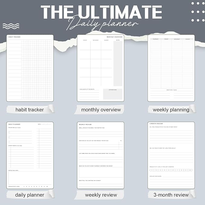 Productivity 3-month Planner Undated Daily Weekly Monthly Planner with Hardcover, Setting Guided Journal for Time Management, Habit Tracking, Self Care & Organization(Black)