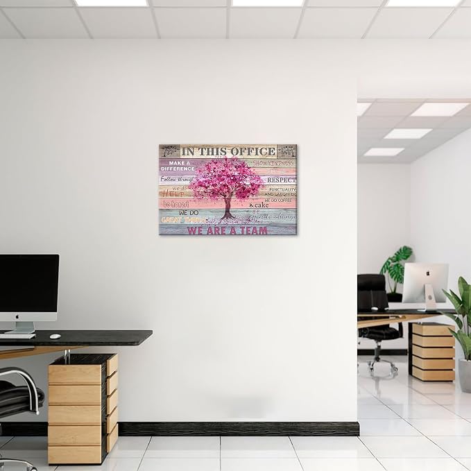 Yaasmolaa Office Wall Decor Inspirational Wall Art for Women Pink Tree Signs Picture Prints Framed 16x12in