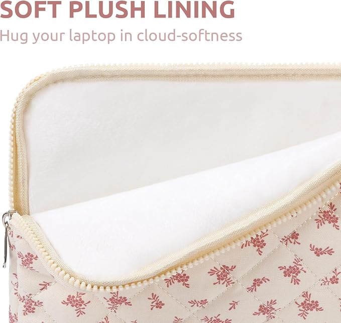 Puffy Laptop Sleeve 15-15.6 Inch Cute Quilted Laptop Protective Case Padded Floral Computer Sleeve for MacBook (A-Pink, 15 Inch)
