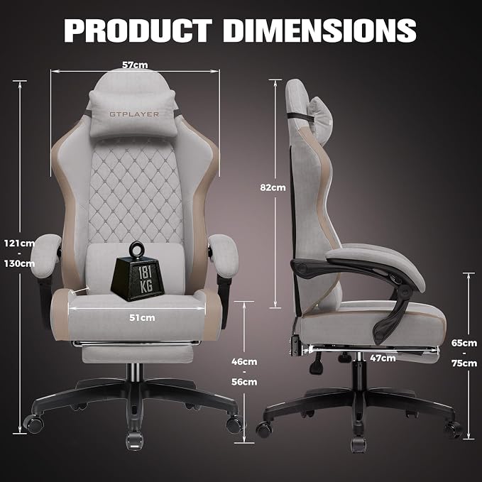 GTPLAYER Big and Tall Gaming Chair 350lbs Heavy Duty Office Chair with Foot Rest,High Back Pocket Spring Ergonomic Computer Chair for Adults,Wide Comfy Seated Cushion with Linkage Armrests,Light Brown