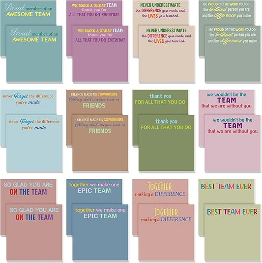 Yinder 24 Pcs Inspirational Sticky Notes Thank You Gift Motivational Sticky Note Pad Employee Appreciation Gift Bulk for Staff Coworker Teacher Nurse Office Groups 3 x 3'' (Team,Morandi)