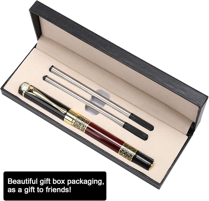 Free Engraving pen Personalized custom pens Roller Ballpen, Ballpoint pen, Ball pen, Medium Refill Pen Black Ink, Custom Gifts for Men, Women, Classy Gift Box (Red Style 4), 3 Count (Pack of 1)