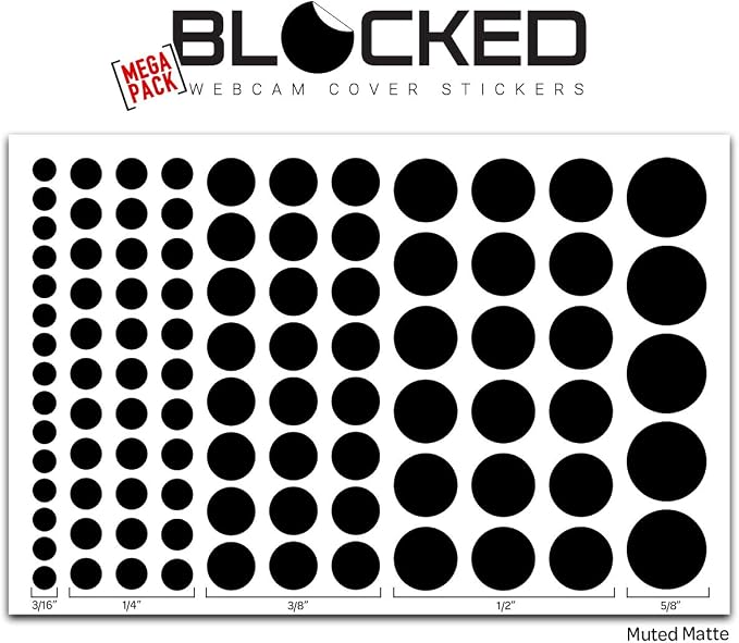 BLOCKED Original Vinyl Webcam Cover Stickers | Restickable & Stackable Privacy Covers | for All Camera-endable Devices | 5-Sizes | 95 Black (Muted Matte)
