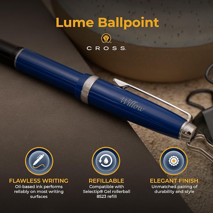 Cross Lume Ballpoint Pen, Deep Sea Blue with Chrome Trim, Custom Engraved — Graduation, Promotion, Retirement, or Corporate Gift