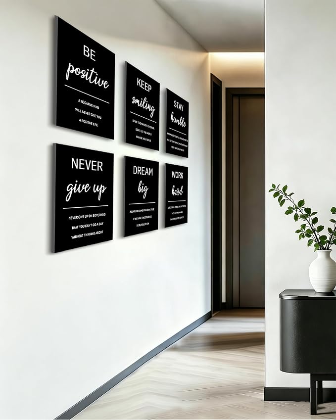 KUVIOKE Inspirational Framed Wall Art Motivational Quotes Wall Decor Encouraging Office Posters Positive Affirmations Sayings for Classroom Bedroom Living Room Ready to Hang Set of 6, 12x16in (Framed)