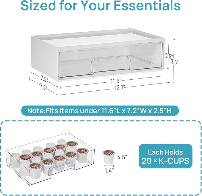 Vtopmart White Stackable Storage Drawers, 2 Pack Wide Organizers | Pull-Out Drawers, Stackable Design for Makeup Palettes, Cosmetics, Beauty Supplies, Vanity, Cabinet and Desk