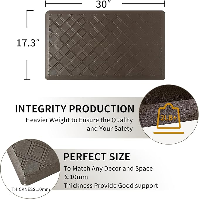 17.3 x 30 Inch Waterproof Anti Fatigue Comfort Kitchen Mat, Thick Non-Slip Standing Desk Mat, Commercial Pads for Offices, Home, Garages