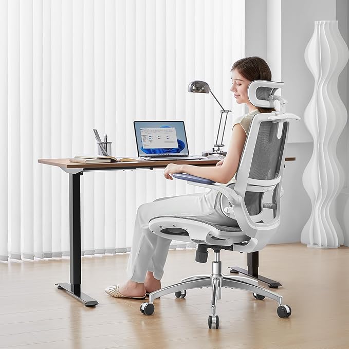 SIHOO M59AS Ergonomic Office Chair, Desk Chair with 3D Flip-up Armrests, Computer Chair with Dual Back Design and Adaptive Dynamic Lumbar Support Grey