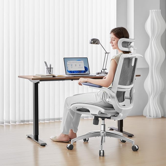 SIHOO M59AS Ergonomic Office Chair, Desk Chair with 3D Flip-up Armrests, Computer Chair with Dual Back Design and Adaptive Dynamic Lumbar Support, 2 Packs, Grey