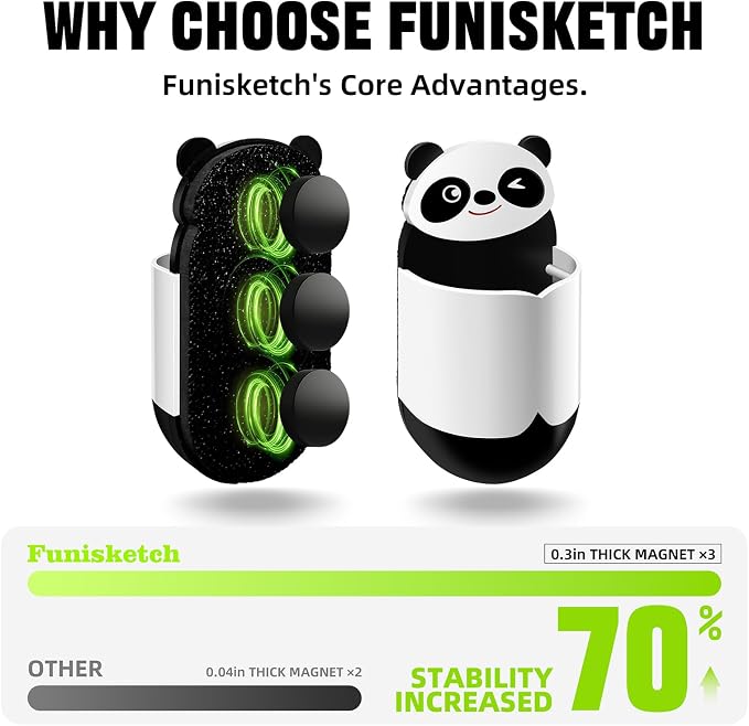 Cute Panda Magnetic Pen Holder, Strong Magnet for Glass Whiteboard, Refrigerator & Locker - Marker Organizer, Dry Erase Marker Holder for School, Home & Office (Black/White)