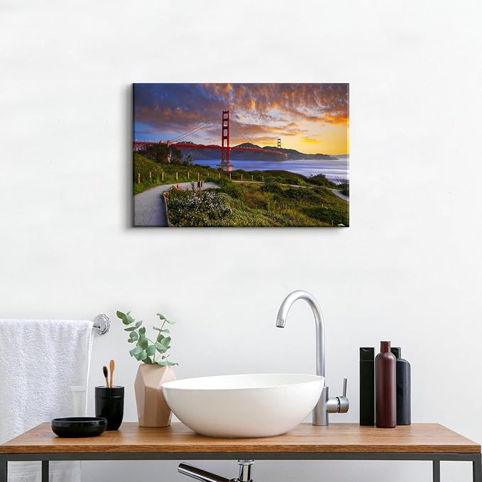 Nature Mountain Landscape Wall Art San Francisco Golden Gate Bridge Pictures Wall Decor Living Room Modern Famous Cityscape Photo Canvas Prints Artwork for Bedroom Office Home Decoration 16x24"