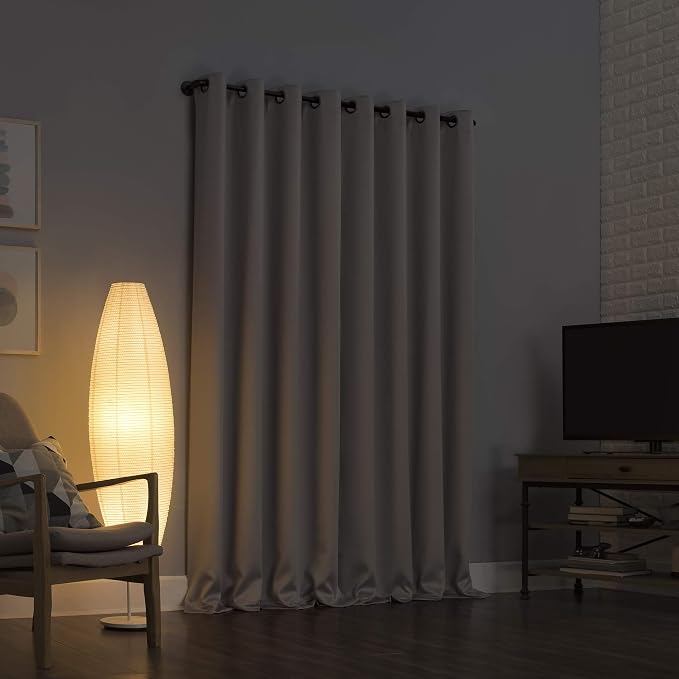 Sun Zero Nordic 2-pack Theater Grade Extreme 100% Blackout Grommet Curtain Panel Pair, 52" x 108", Stone