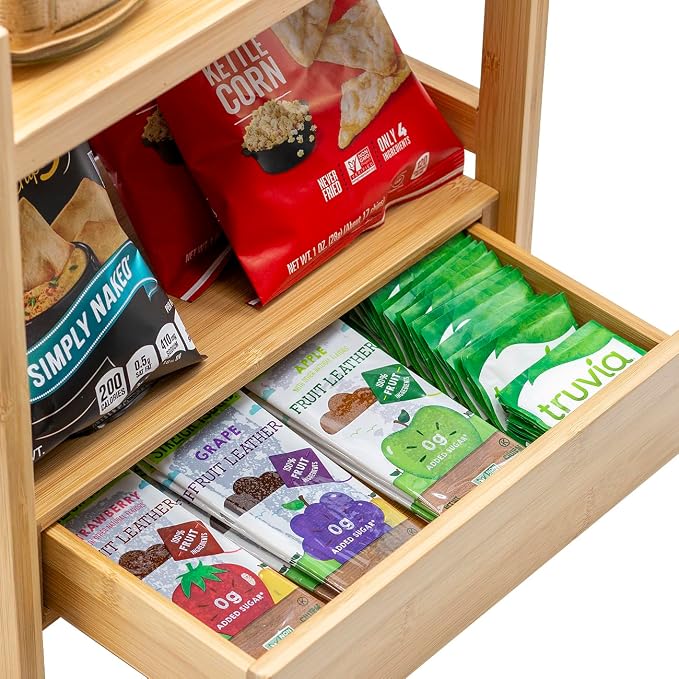 Sorbus 2-Tier Bamboo Countertop Shelf with Hidden Drawer for Vanity, Matcha Shelf, Bathroom Storage Cabinet, Under Sink Organizer, Bathroom Storage, Matcha Station Shelf (13″ L x 6.5″ W x 12.6″ H)