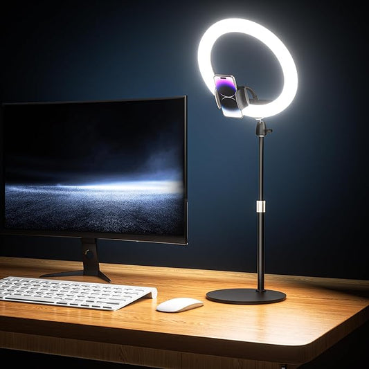 UBeesize 12" Desk Ring Light with Stand & Phone Holder - Adjustable Studio Light for Photography，Zoom Meetings, YouTube, TikTok, Live Streaming