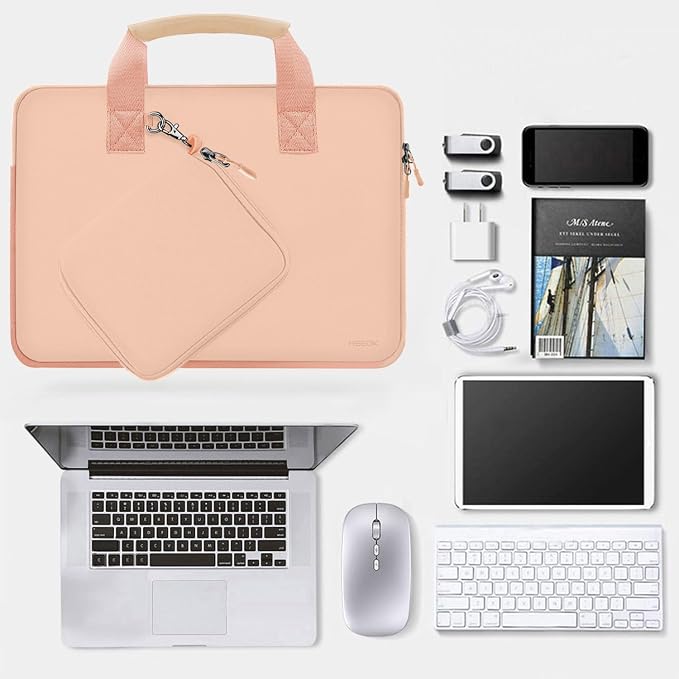 Hseok Laptop Sleeve 13.3-14 inch Case with Small Pouch, Neoprene Computer Bag Compatible with MacBook Neo/Pro 14 M5/M4/M3/M2/M1, Mac Air/Pro 13.3, XPS 14 and Most 13-14 inch Notebooks,Orange Pink