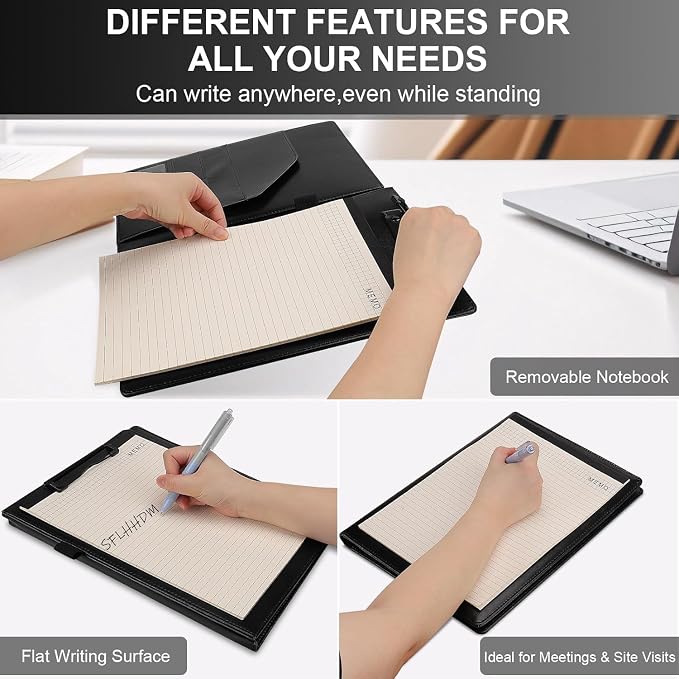 Padfolio Clipboard Folder Portfolio, Faux Leather Storage Clipboard with Cover for Legal Pad Holder Letter Size A4 Writing Pad for Business School Office Conference Notepad Clip Boards