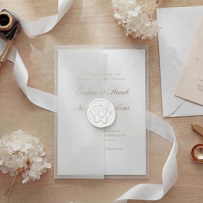 UNIQOOO Wax Seal Stickers - 3D Vintage Floral Wedding Invitation Envelope Botanical Seal Stickers, 50 Pcs Self- Adhesive White Flower Stickers, Perfect for Invitation, Gift Wrapping, Party