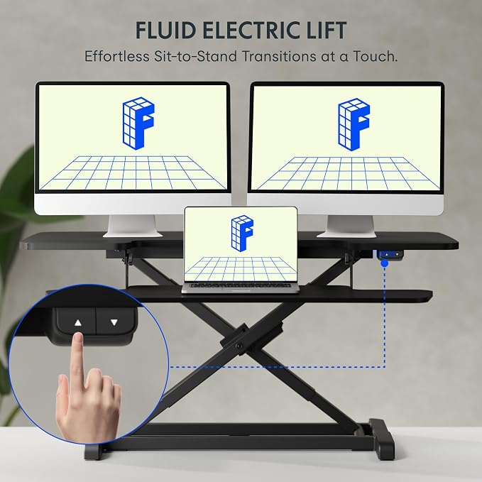 FLEXISPOT 40" Electric Standing Desk Converter, Motorized Sit to Stand Desk Riser, Height Adjustable Desktop Dual Monitor Workstation with Large Keyboard Tray, Black