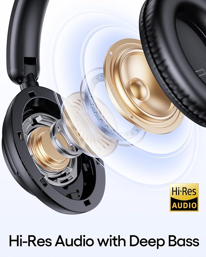 TAGRY Hybrid Active Noise Cancelling Headphones 100H Playtime Wireless Over Ear Bluetooth Headphone with Fast Charging Hi-Res Audio Comfort Earcups Headsets for Travel Home Office Phone PC Black