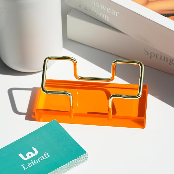 Business Card Holder for Desk, Modern Card Organizers and Office Desk Accessories for Men and Women (Yellow & Golden)