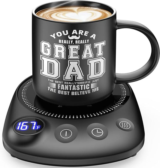 Coffee Mug Warmer - Fastest Heating & Highest Temperature, Coffee Cup Warmer for Desk Auto Shut Off, 4 Temp Settings & 1-12H Timer, Smart Electric Beverage Warme (Cup Warmer Set for dad)