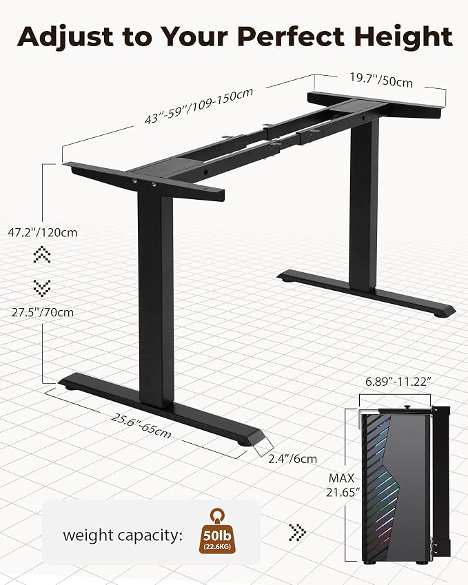 TOPSKY Dual Motor Electric Standing Desk Frame, Height Adjustable Sit Stand Base for Home Office, Fits Table Tops up to 70.8 x 31.5 Inch, 225 lb Capacity (Black, with CPU Stand)