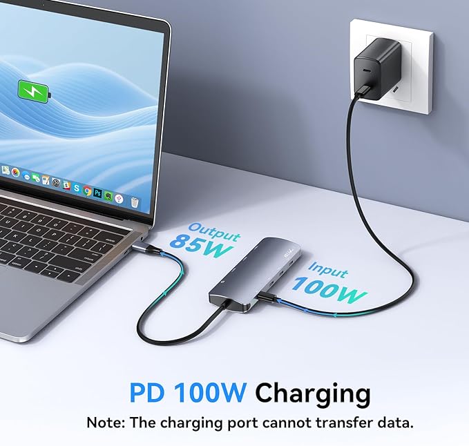 USB C Hub 10Gbps, USB C Splitter with 4K@60Hz Video Output, 100W PD Charging, Data Transfer, USB4 Multiport Dongle Adapter Extender for MacBook Pro/Air, iPad Pro, Dell, HP and More Type C Devices