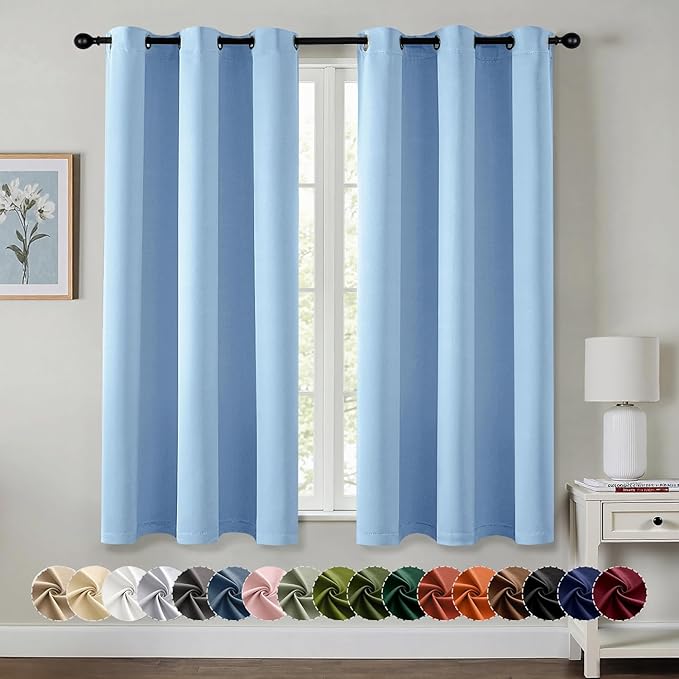 MIULEE Blackout Curtains for Bedroom Living Room 2 Panels, Thermal Insulated Room Darkening Drapes Grommet Noise Reducing Light Blocking Window Treatments 54 Inches Long 40x54 Inch Sky Blue