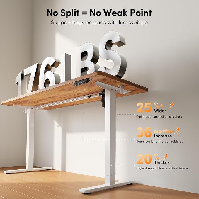 FEZIBO One-Piece Standing Desk, 48"x24" Seamless Tabletop Electric Height Adjustable for Home Office, Study Rooms & Multi-Device Workstations, Light Rustic