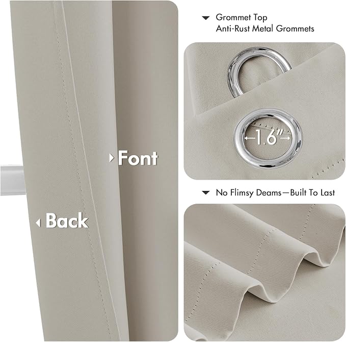 MIULEE Blackout Curtains for Bedroom Living Room 2 Panels, Thermal Insulated Room Darkening Drapes Grommet Noise Reducing Light Blocking Window Treatments 84 Inches Long 40x84 Inch Natural
