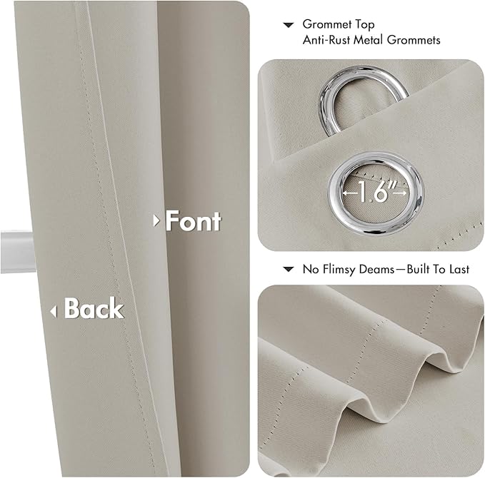 MIULEE Blackout Curtains for Bedroom Living Room 2 Panels, Thermal Insulated Room Darkening Drapes Grommet Noise Reducing Light Blocking Window Treatments 45 Inches Long 40x45 Inch Natural