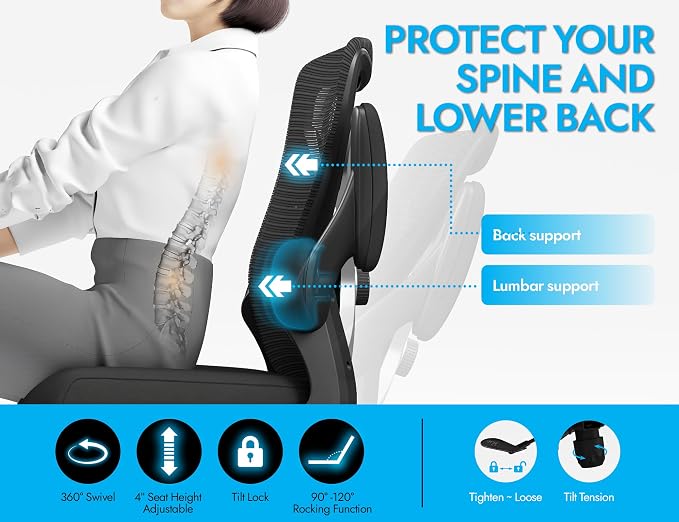 Ergalithic Ergonomic Office Chair - X-Shaped Computer Desk Chairs Comfy, Mesh High-Back Gaming Chair with Adjustable Lumbar Support, Executive Task Chair for Adults, Comfortable for Long Hours