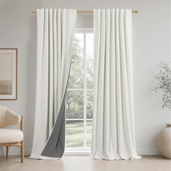 KOUFALL Floor to Ceiling 94 Inch Long Custom Curtains for Windows,Ivory Linen Blackout High End 8FT Length Drapes for Bedroom Living Room
